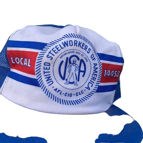 Vintage United Steel Workers of America SnapBack Mesh Trucker Hat 80s - Picture 3 of 9